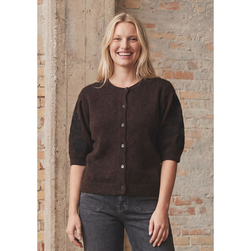 Anna s/s Cardigan brown melange