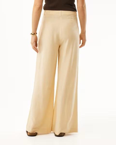 LINEN MIX SLUB PANTS WIDE LEG GEEL 120715