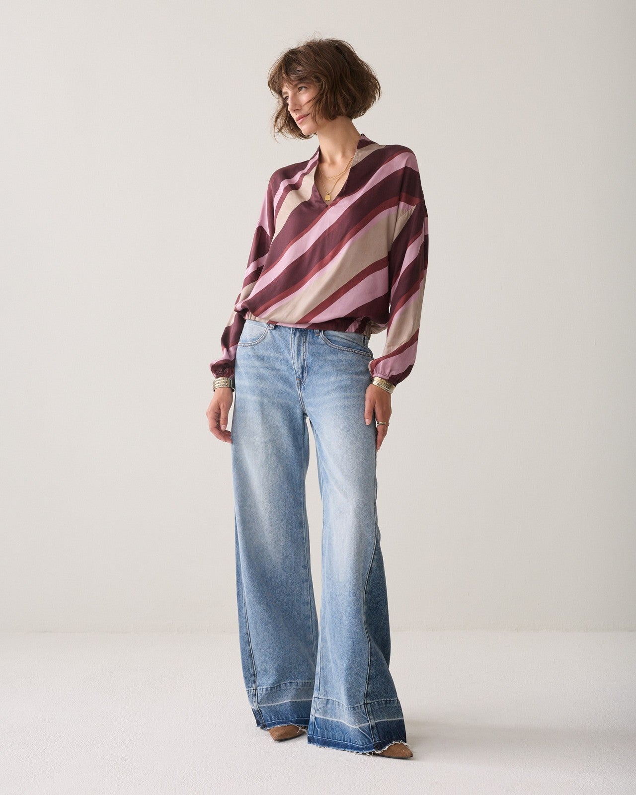 Top v neck Stripe printed