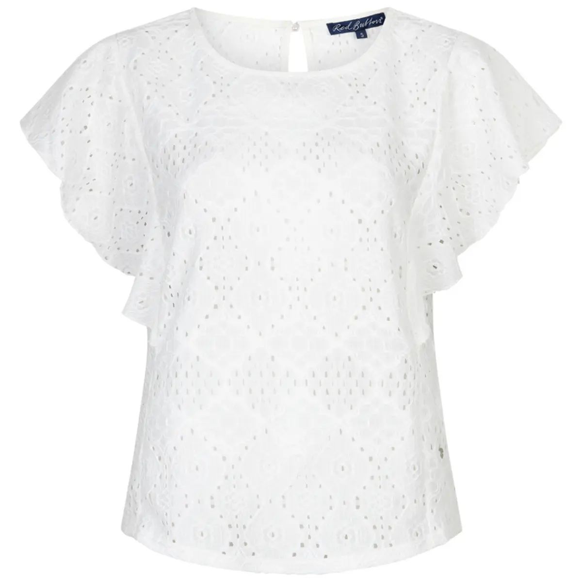 Red Button Top Ajour Ruffle Sleeve Off White
